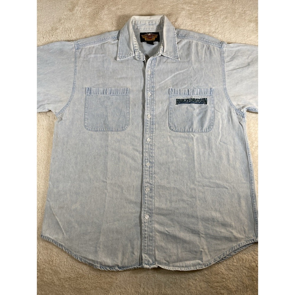 Harley Davidson Men's XL Long Sleeve Vintage Button Up Denim Shirt - Picture 2 of 16